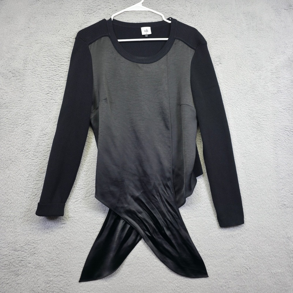 CAbi Sweater Top Women M Black Cross Tie Pullover Layered Front Knit Back Preppy